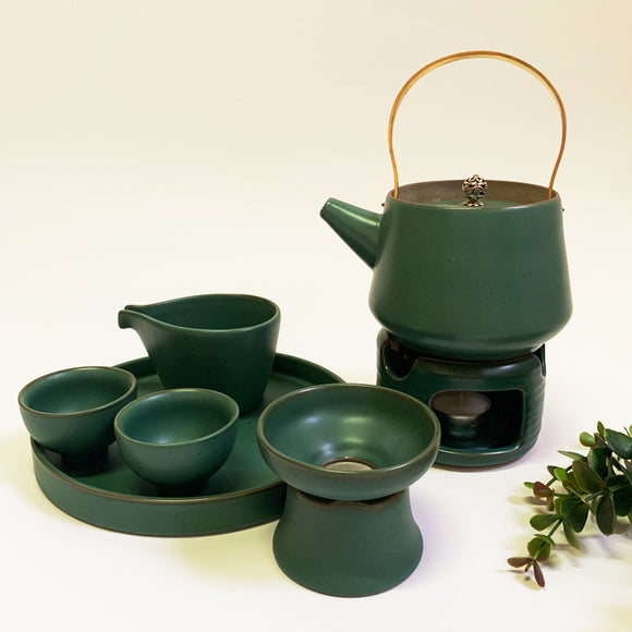 Bloom Zen Pottery with Round Tray (Green)
